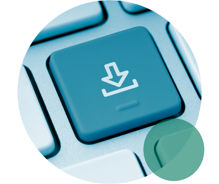 Taste einer Notebook-Tastatur mit Download-Symbol.