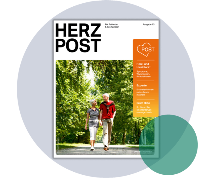 Diese Herzpost informiert zu Erster Hilfe beim Herzinfarkt. Cover der Herzpost 13