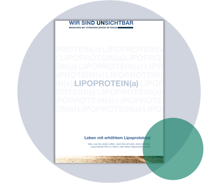 Titelseite einer Broschüre mit dem Titel „Leben mit erhöhtem Lipoprotein(a)“